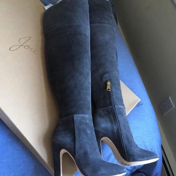 Joie Shoes - Joie Charcoal Suede Over the Knee Boots